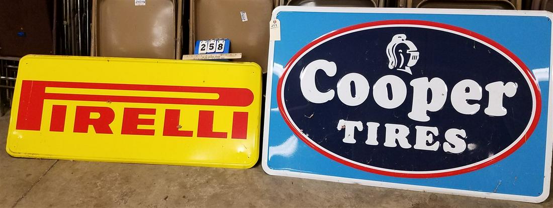 2 TIN SIGNS, PIRELLI 20" X 47" + COOPER TIRES, 30" X (1 of 3)