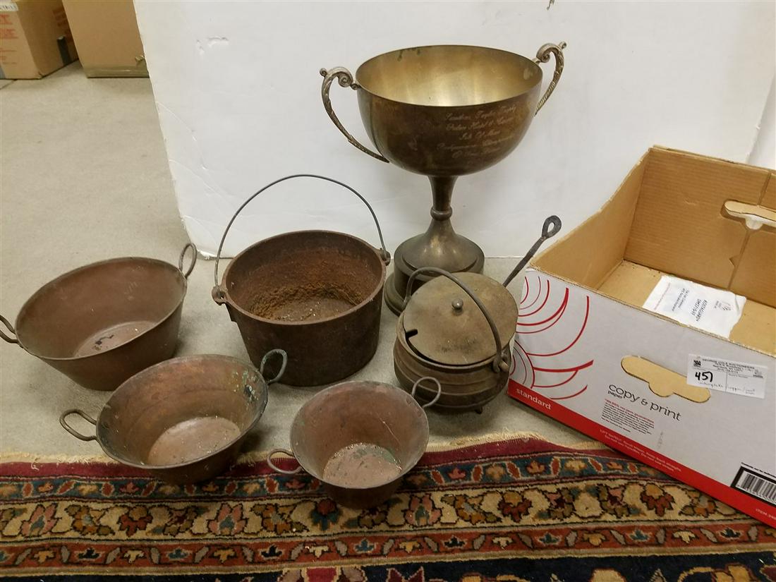 SILVERPLATE LOVING CUP, COPPER POT ETC. (1 of 4)