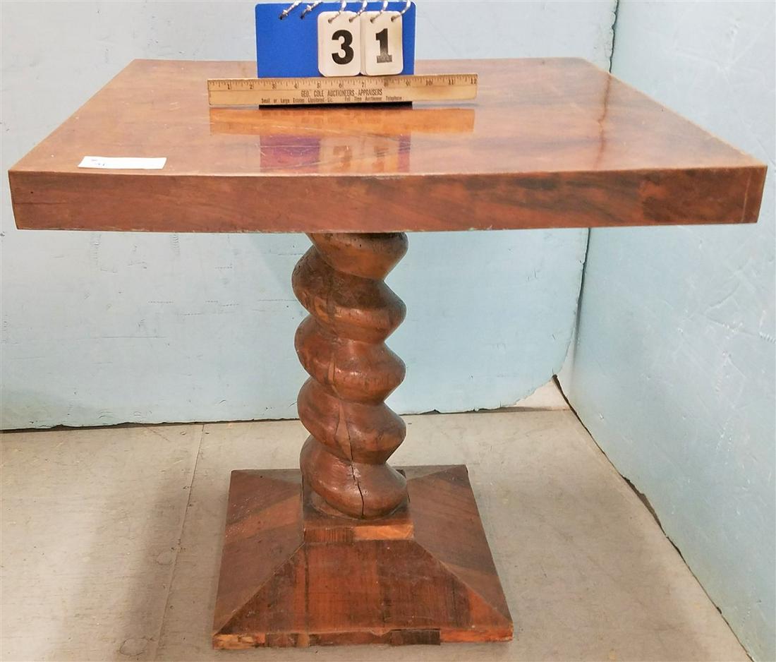19TH C CONTINENTAL MAHOG TWIST BASE TABLE 27"H X 25: 19TH C CONTINENTAL MAHOG TWIST BASE TABLE 27"H X 25 1/2"SQ