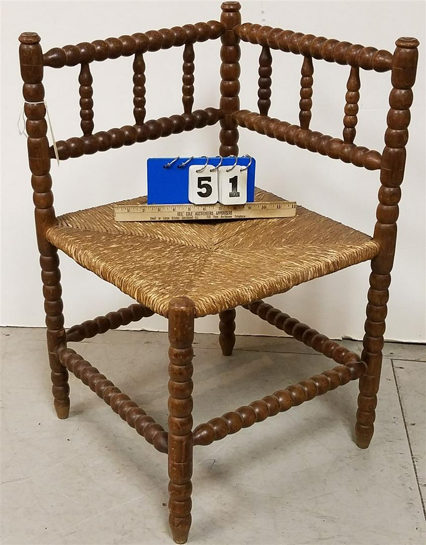 19TH C SPOOL TURNED CORNER CHAIR: 19TH C SPOOL TURNED CORNER CHAIR