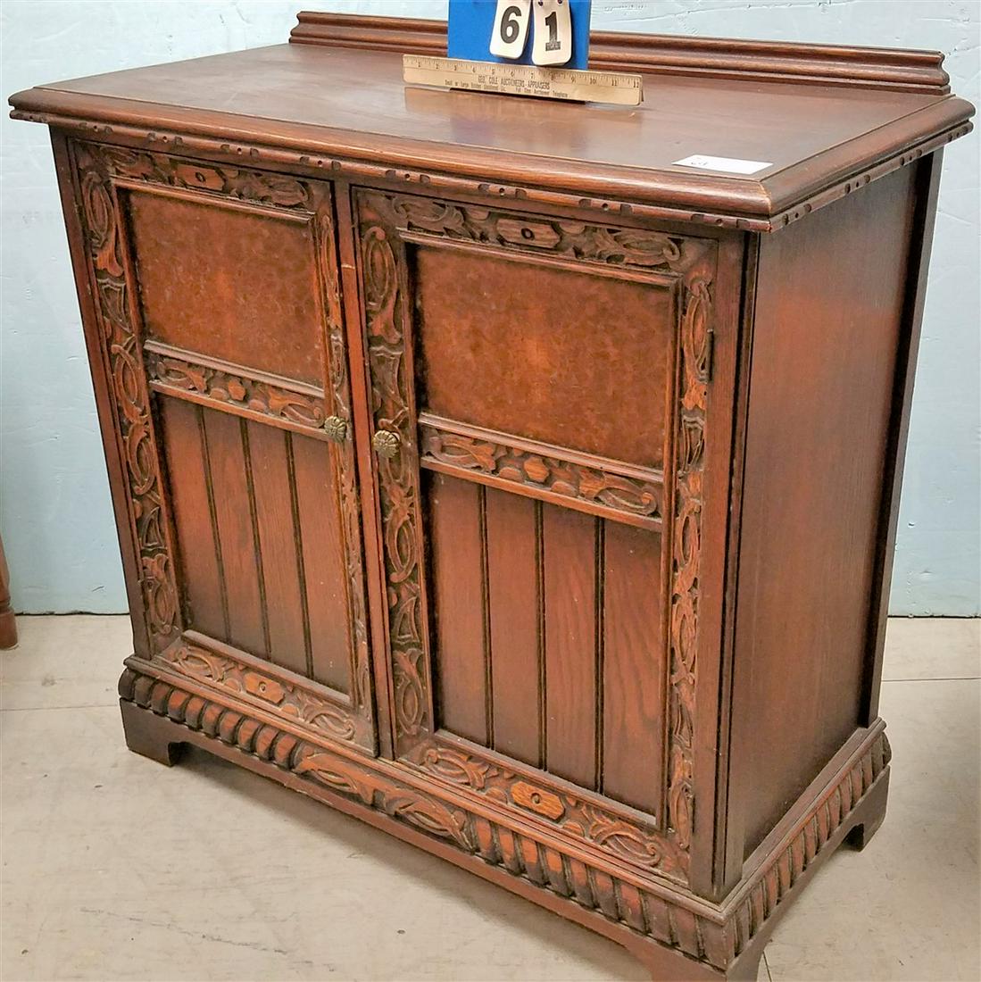 GOTHIC REVIVAL OAK 2 DOOR CABINET 36"H X 36 1/2"W X: GOTHIC REVIVAL OAK 2 DOOR CABINET 36"H X 36 1/2"W X 17"D