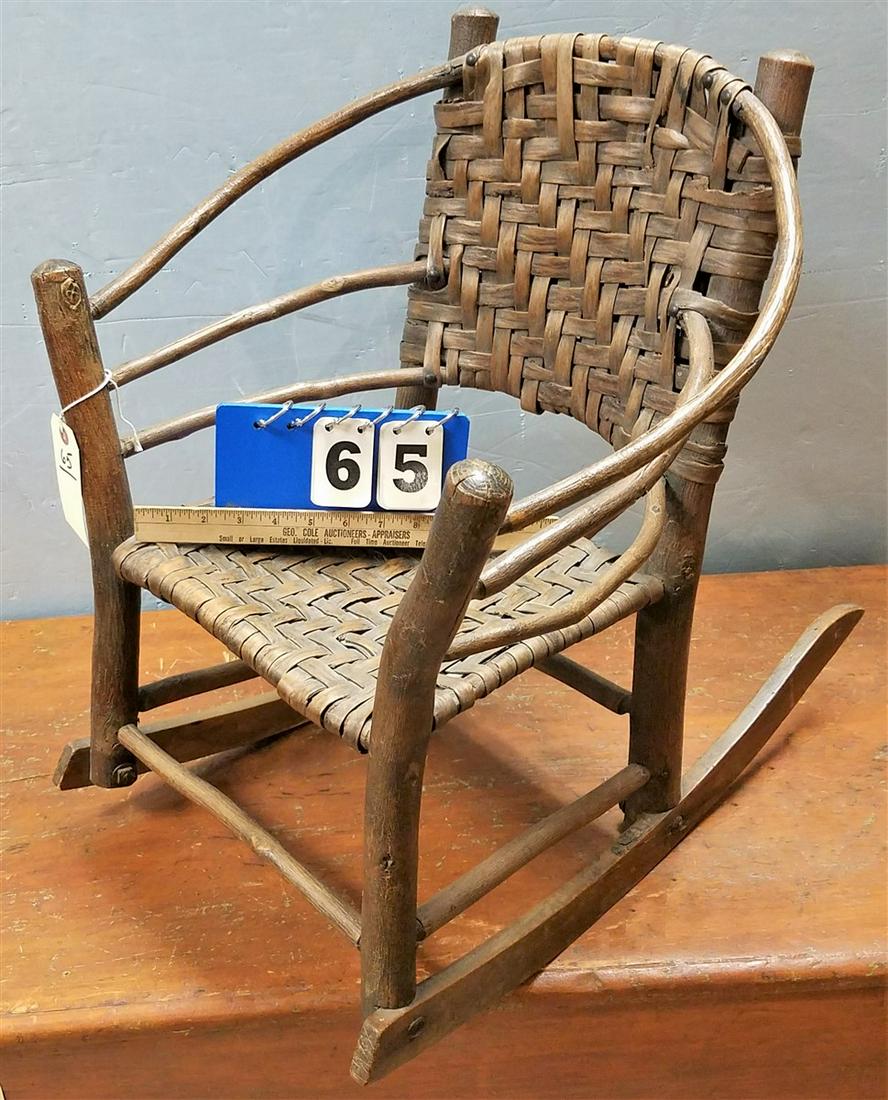 CHILD'S ROCKER W/ HICKORY SPLINT BACK AND SEAT: CHILD'S ROCKER W/ HICKORY SPLINT BACK AND SEAT