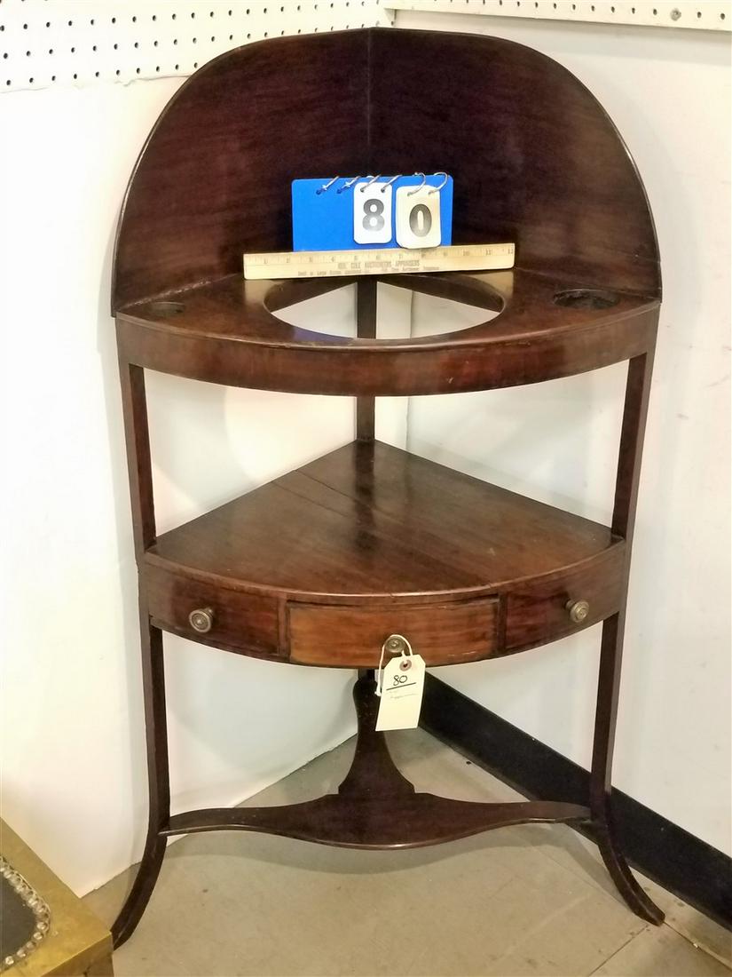 HEPPLEWHITE C1820 MAHOG CORNER WASH STAND: HEPPLEWHITE C1820 MAHOG CORNER WASH STAND