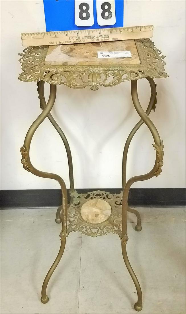 BRASS AND ALABASTER STAND 30"H X 12"SQ: BRASS AND ALABASTER STAND 30"H X 12"SQ