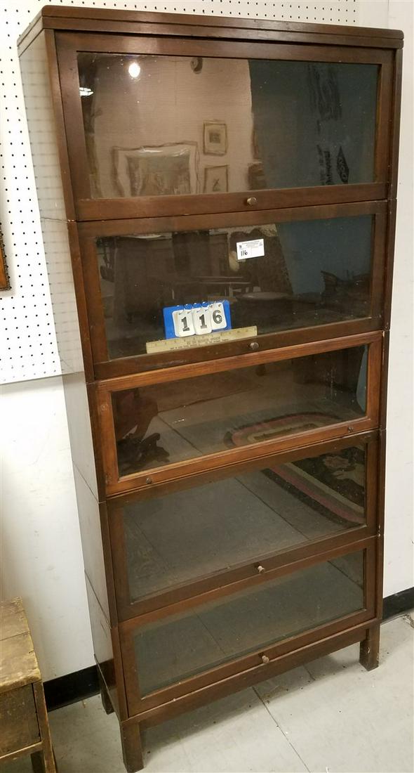 STACK 5 SECTION MAHOG. BOOKCASE, 6'H X 33.75"W X 11"D: STACK 5 SECTION MAHOG. BOOKCASE, 6'H X 33.75"W X 11"D