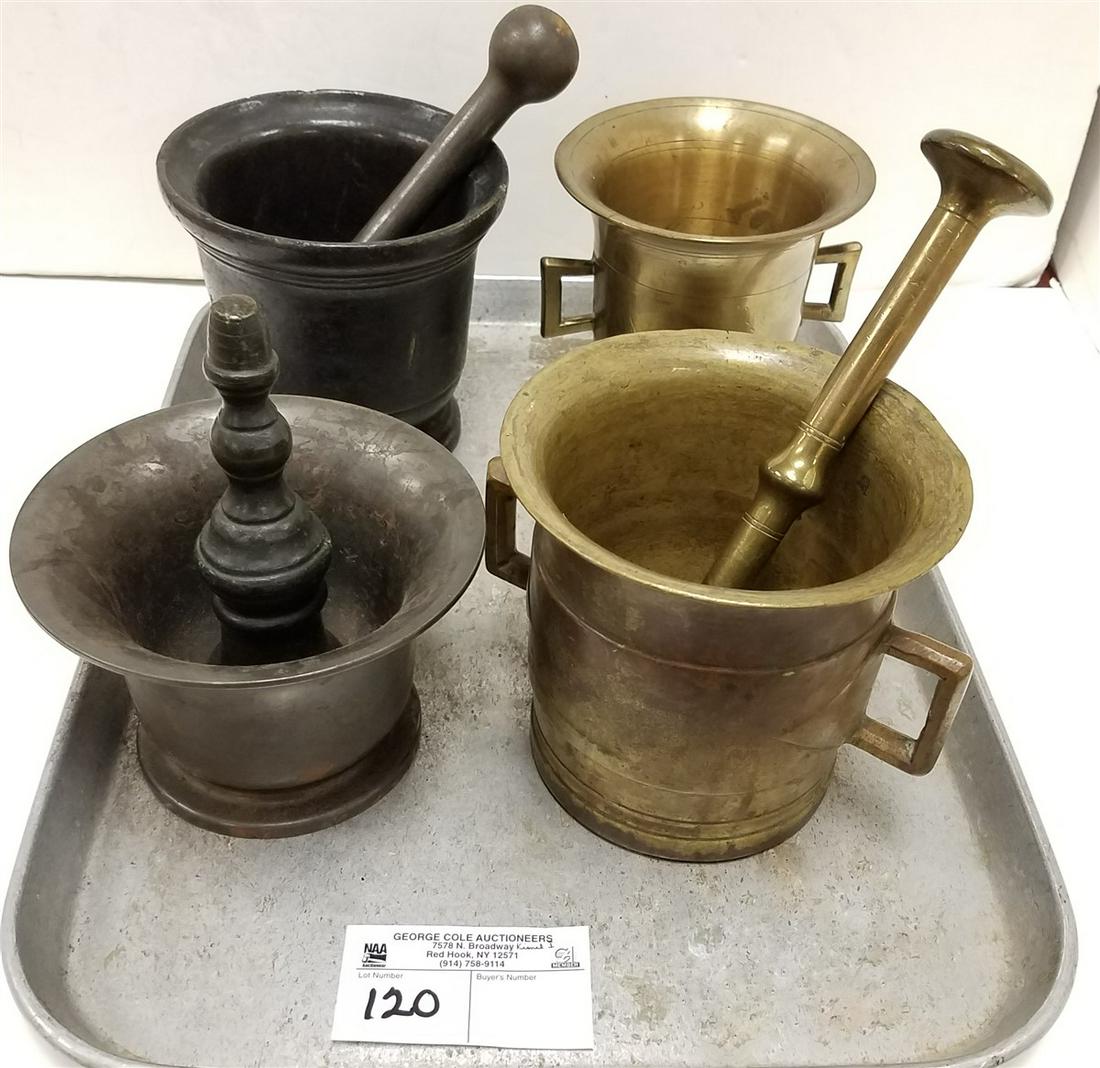 TRAY 4 19th c. BELL METAL MORTAR + PESTLES: TRAY 4 19th c. BELL METAL MORTAR + PESTLES