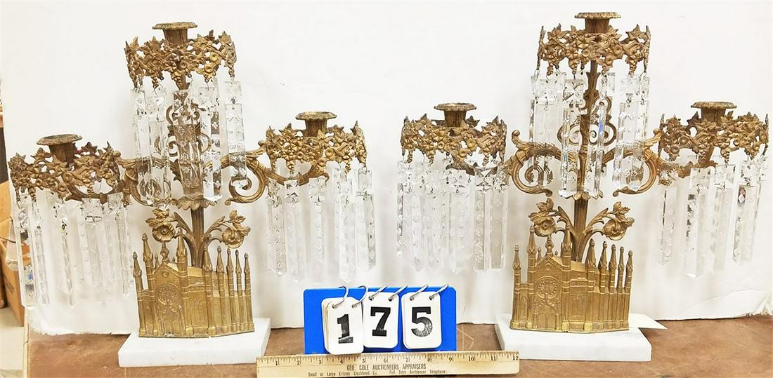 PR. 1848 PATENT W.P. SHAW BOSTON GILT BRONZE: PR. 1848 PATENT W.P. SHAW BOSTON GILT BRONZE GIRANDOLES, 16"H X 17"W