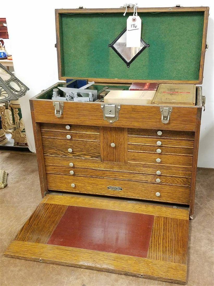 H. GERSTNER & SONS OAK MECHANICS CHEST COMPLETE WITH: H. GERSTNER & SONS OAK MECHANICS CHEST COMPLETE WITH TOOLS AND HANDBOOK, 16"H X 20"W X 9.5"D