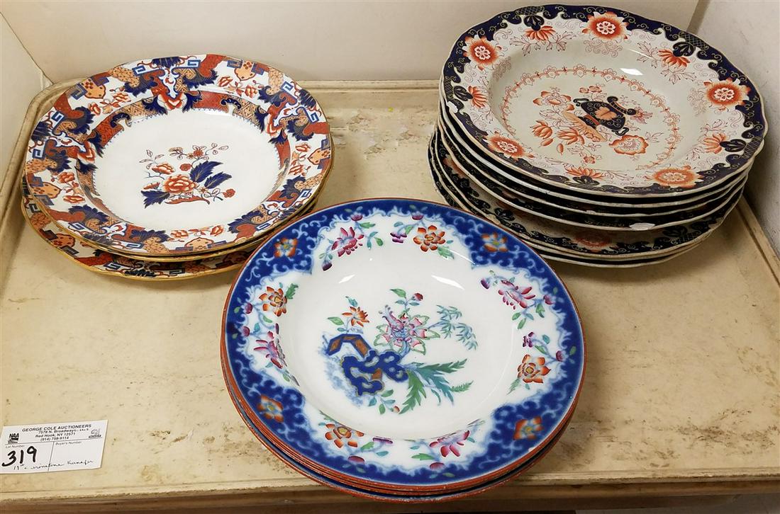 TRAY 13 19th c. IRONSTONE TRANSFER PLATES + SOUP: TRAY 13 19th c. IRONSTONE TRANSFER PLATES + SOUP BOWLS-SMITH'S JAPAN, HINDASTON JAPAN, ETC.