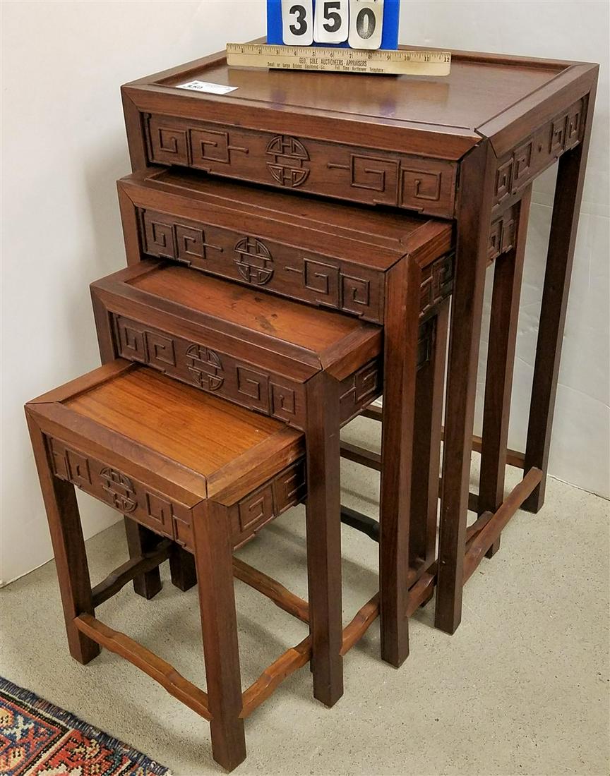 CHINESE TEAK NEST OF 4 TABLES: CHINESE TEAK NEST OF 4 TABLES