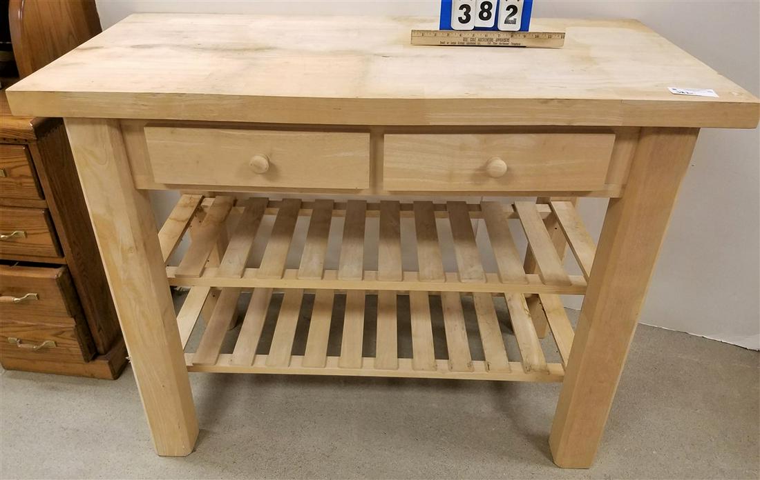 BUTCHER BLOCK TOP KITCHEN ISLAND, 36"H X 48"W X 24"D: BUTCHER BLOCK TOP KITCHEN ISLAND, 36"H X 48"W X 24"D