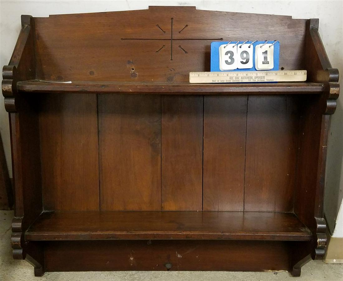 VICT. WALNUT WALL SHELF, 30"H X 31"W X 9"D: VICT. WALNUT WALL SHELF, 30"H X 31"W X 9"D