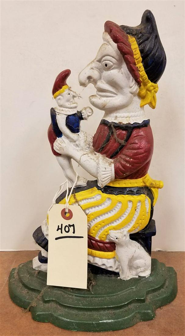 CAST IRON PUNCH & JUDY DOORSTOP, 13": CAST IRON PUNCH & JUDY DOORSTOP, 13"