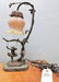 BRONZE FIGURAL TABLE LAMP, W/ ART GLASS SHADE, 14.5"