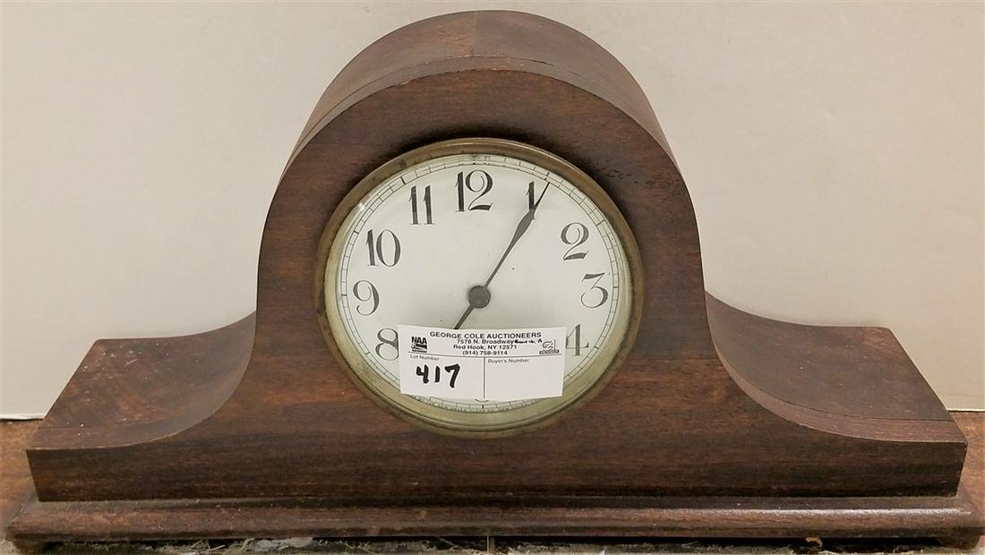 MAHOG. TAMBOR CLOCK-NEW HAVEN, 9"H X 18"W X 4.75"D: MAHOG. TAMBOR CLOCK-NEW HAVEN, 9"H X 18"W X 4.75"D