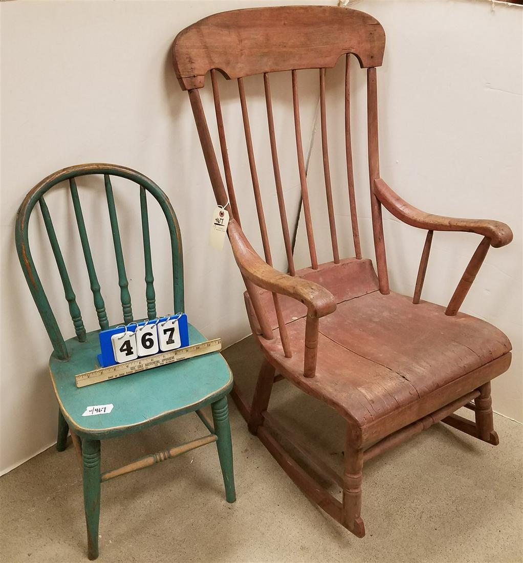 19th c. ROCKER + CHILD'S CHAIR: 19th c. ROCKER + CHILD'S CHAIR