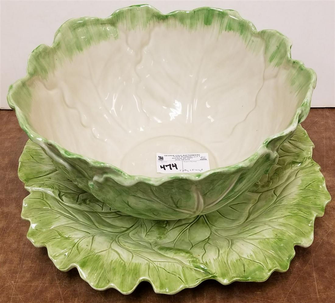 FITZ + FLOYD CERAMIC CABBAGE BOWL & LINER, 6"H X 12.5": FITZ + FLOYD CERAMIC CABBAGE BOWL & LINER, 6"H X 12.5" DIAM. LINER IS 15.5" DIAM.