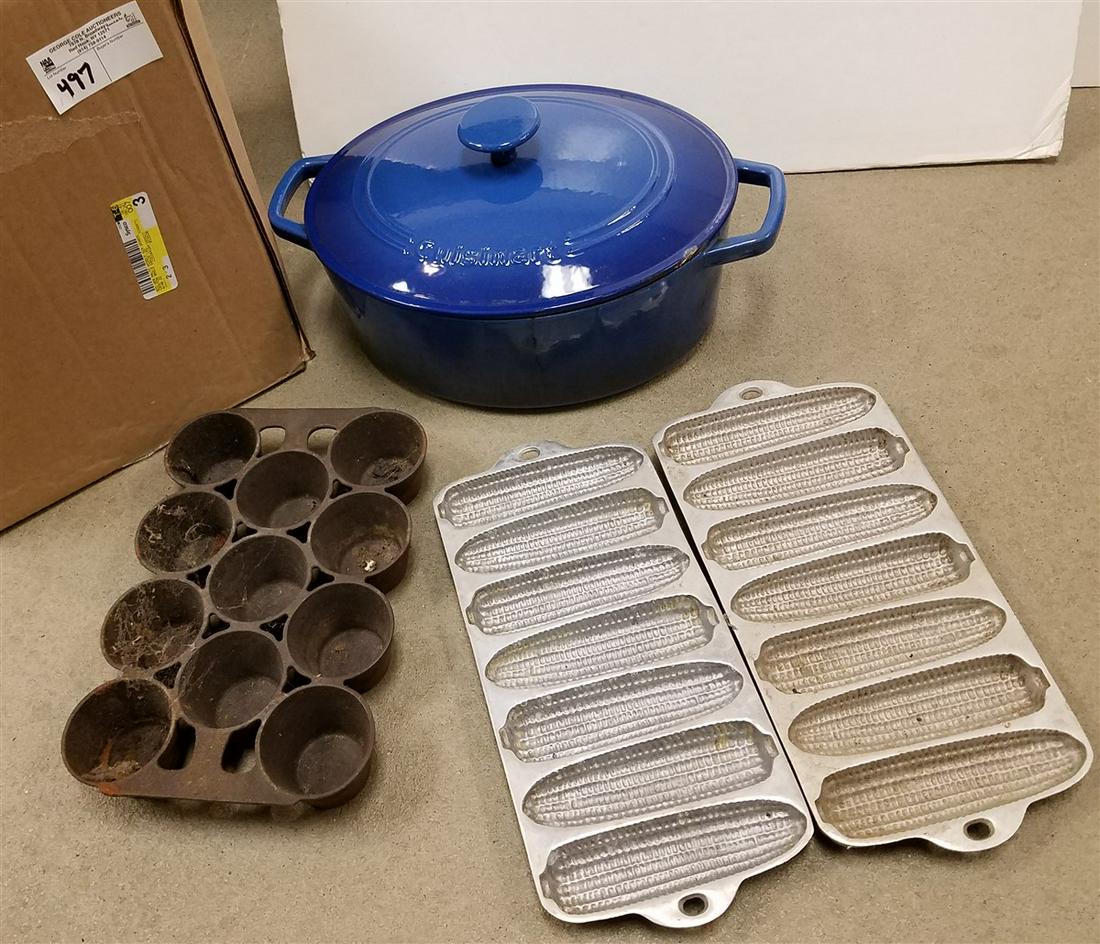 BX. CUISINART COVERED CASSEROLE + CAST IRON MUFFIN PANS: BX. CUISINART COVERED CASSEROLE + CAST IRON MUFFIN PANS
