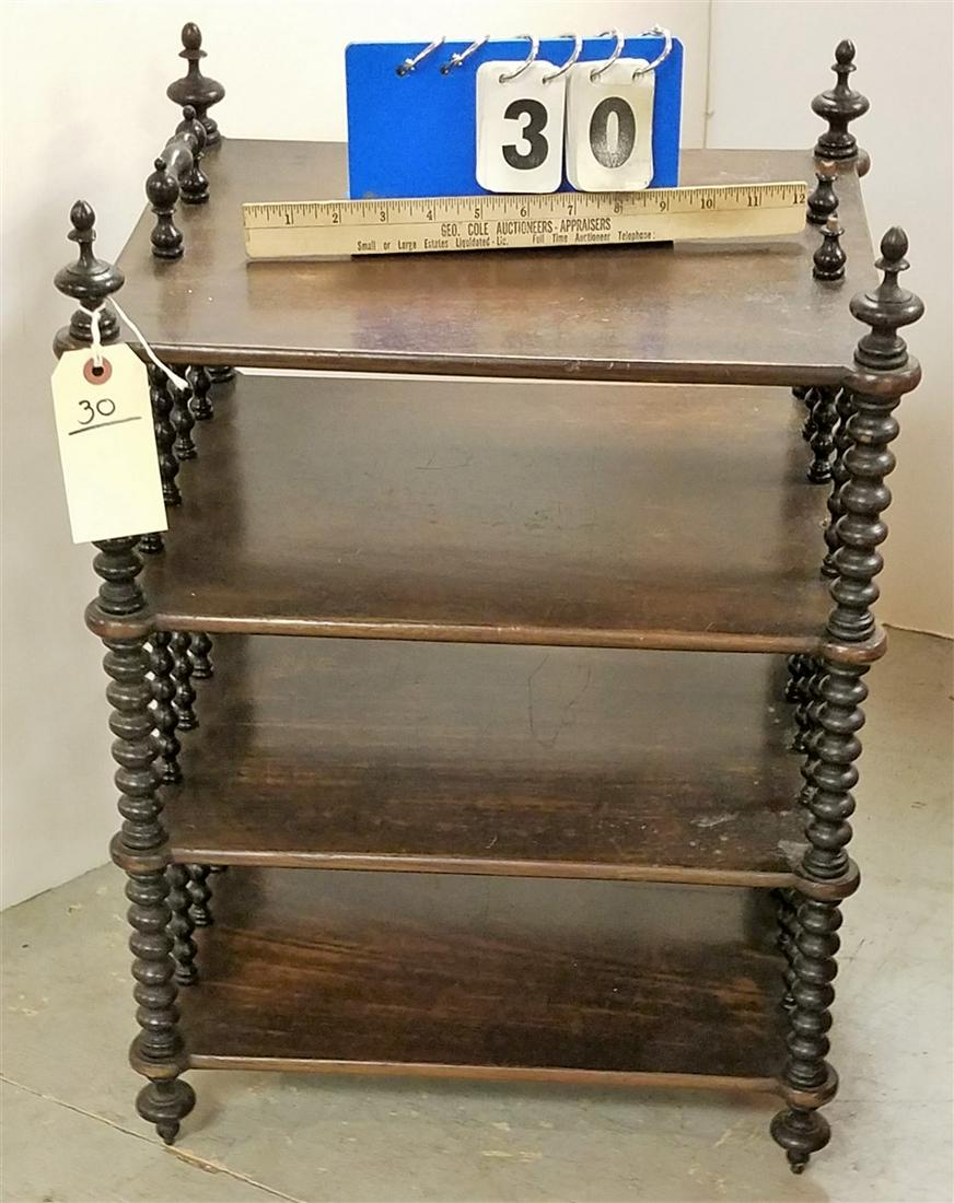 MAHOG. SAUSAGE TURNED 4 TIER STAND, 2'H X 17"W X (1 of 2)