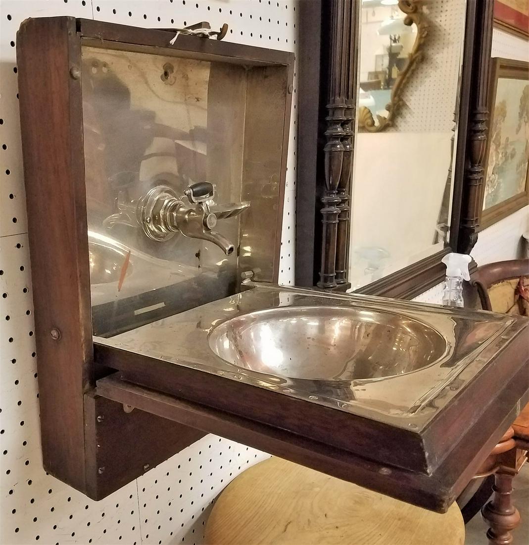 MAHOG. RAILROAD OR SHIP WALL SINK, 19 75"H X 15"W X 4"D: MAHOG. RAILROAD OR SHIP WALL SINK, 19 75"H X 15"W X 4"D CLOSED. OPEN 18" PROJECTION
