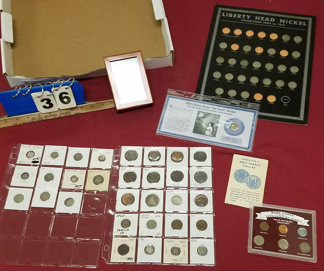 LOT EARLY US COINS, LARGE CENTS, LIBERTY HEAD NICKELS, (1 of 13)