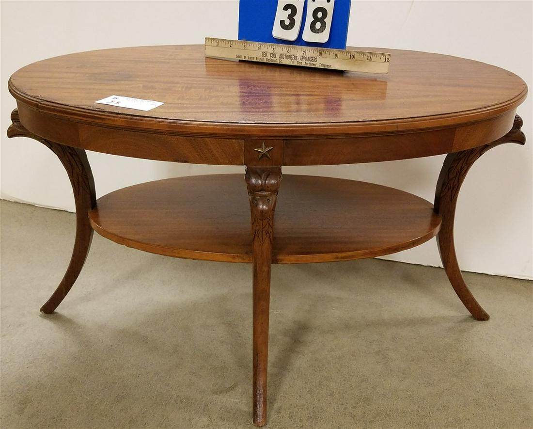 MAHOG. OVAL COFFEE TABLE W/ EAGLE HEAD LEGS, 17"H X (1 of 4)