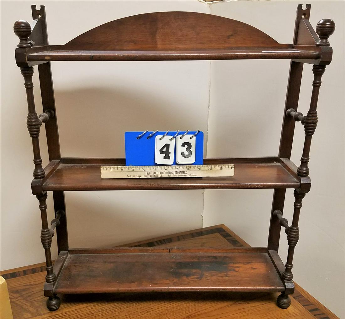 VICT. WALNUT 3 TIER WALL SHELF, 27.5"H X 24"W X 6.5"D (1 of 1)