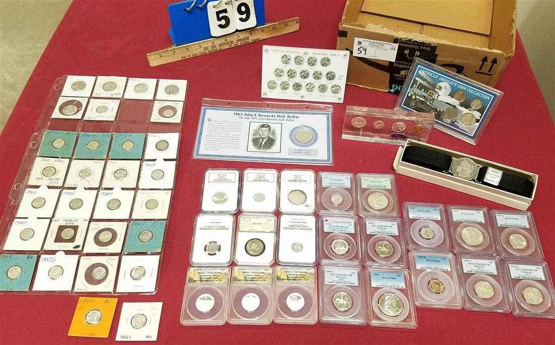 LOT SILVER COINS- 1891 BARBER, 4 FRANKLIN 1/2$'S, 2 (1 of 7)