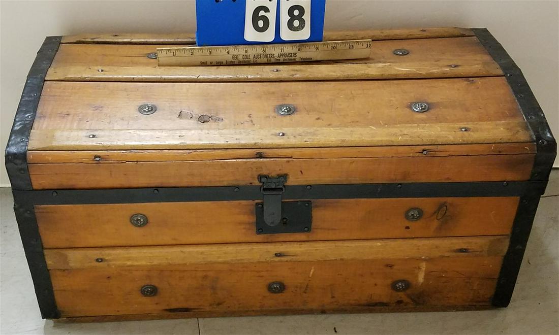 19th c. TRUNK + CONTENTS, 125"H X 26.5"W X 13"D (1 of 2)