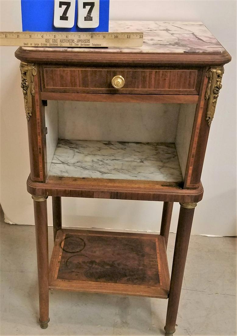 c.1915 INLAID 1 DRAWER MARBLE TOP WASH STAND W/ ORMOLU (1 of 4)