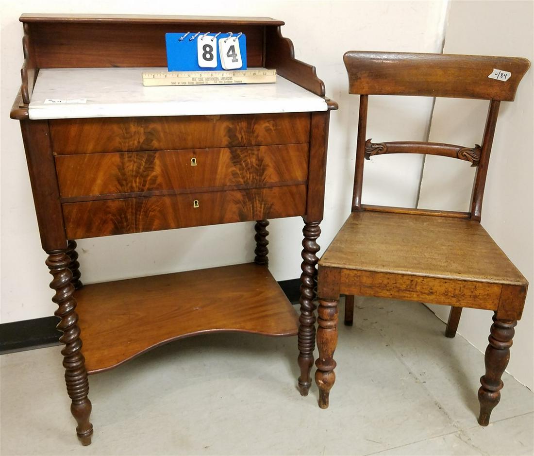 EMPIRE MAHOG. MARBLE TOP 2 DRAWER WASH STAND 37"H X (1 of 4)