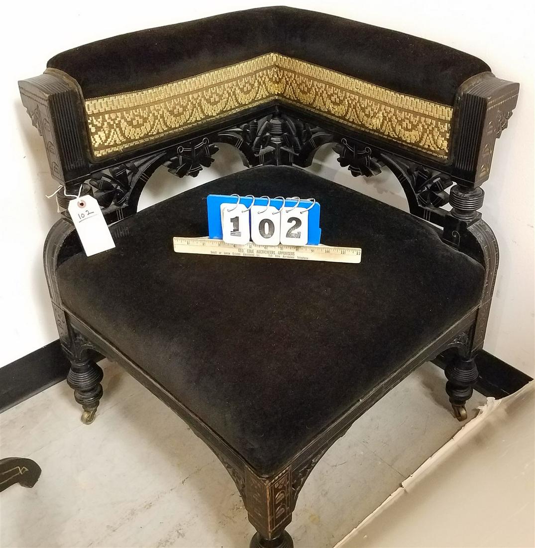 VICT. EBONIZED EASTLAKE CORNER CHAIR (1 of 2)