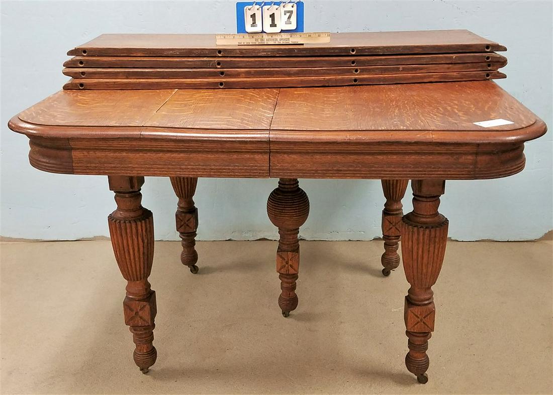 44.5" SQ. OAK DINING TABLE W/ 4 LEAVES (1 of 2)