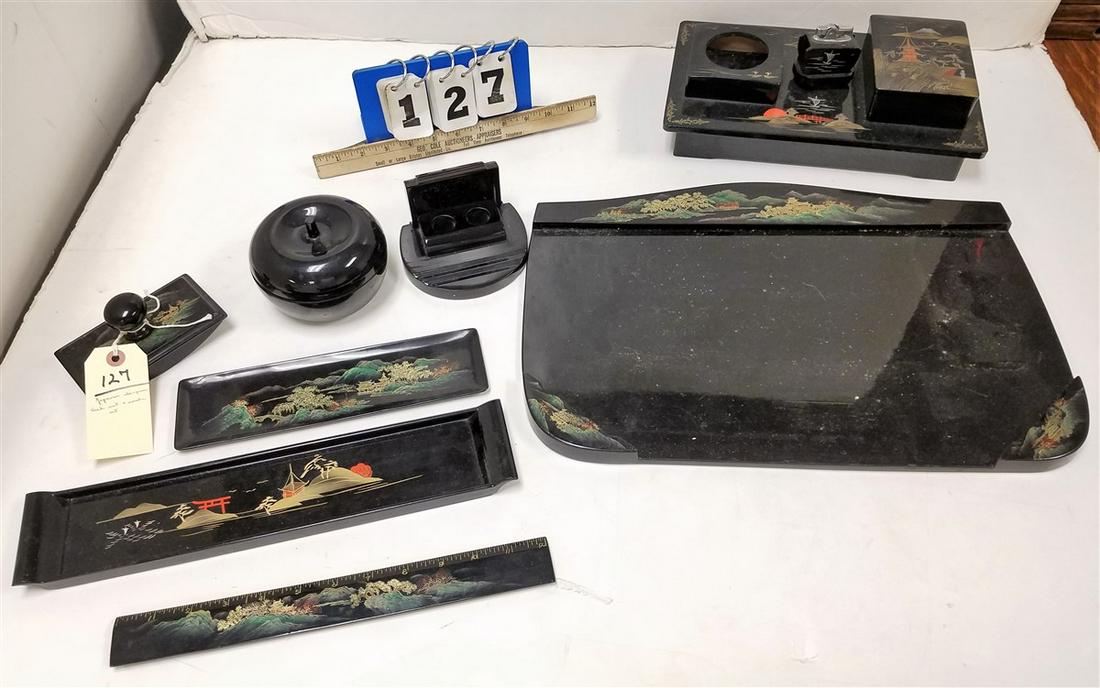 JAPANESE LACQUER 6PC, DESK SET + SMOKE SET (1 of 2)