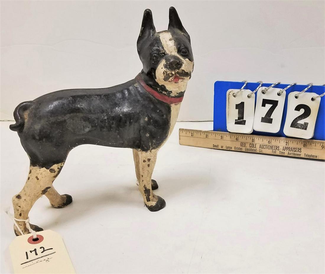 VINTAGE CAST IRON BOSTON TERRIER DOOR STOP, 8.5" X 8"L (1 of 4)