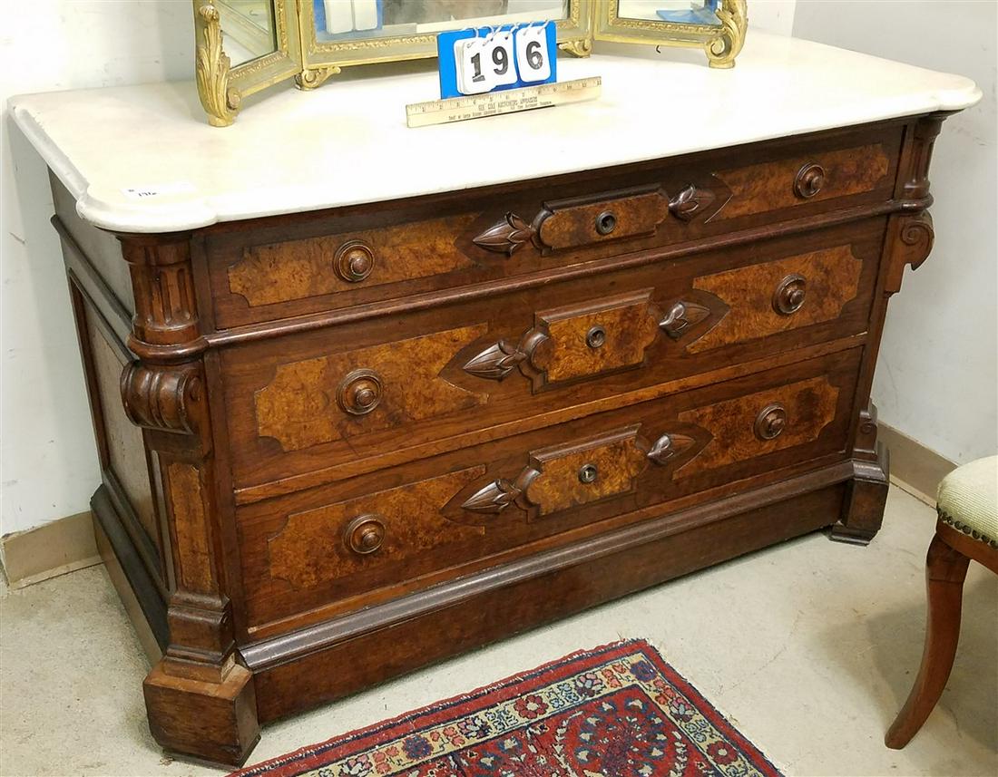 VICT. RENAISSANCE REVIVAL MARBLE TOP WALNUT 3 DRAWER (1 of 2)