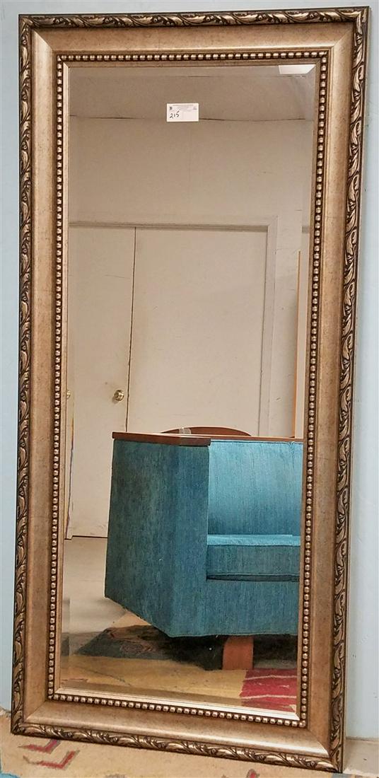 SILVER GILT FRAMED BEVELLED MIRROR, 66" X 31" (1 of 2)
