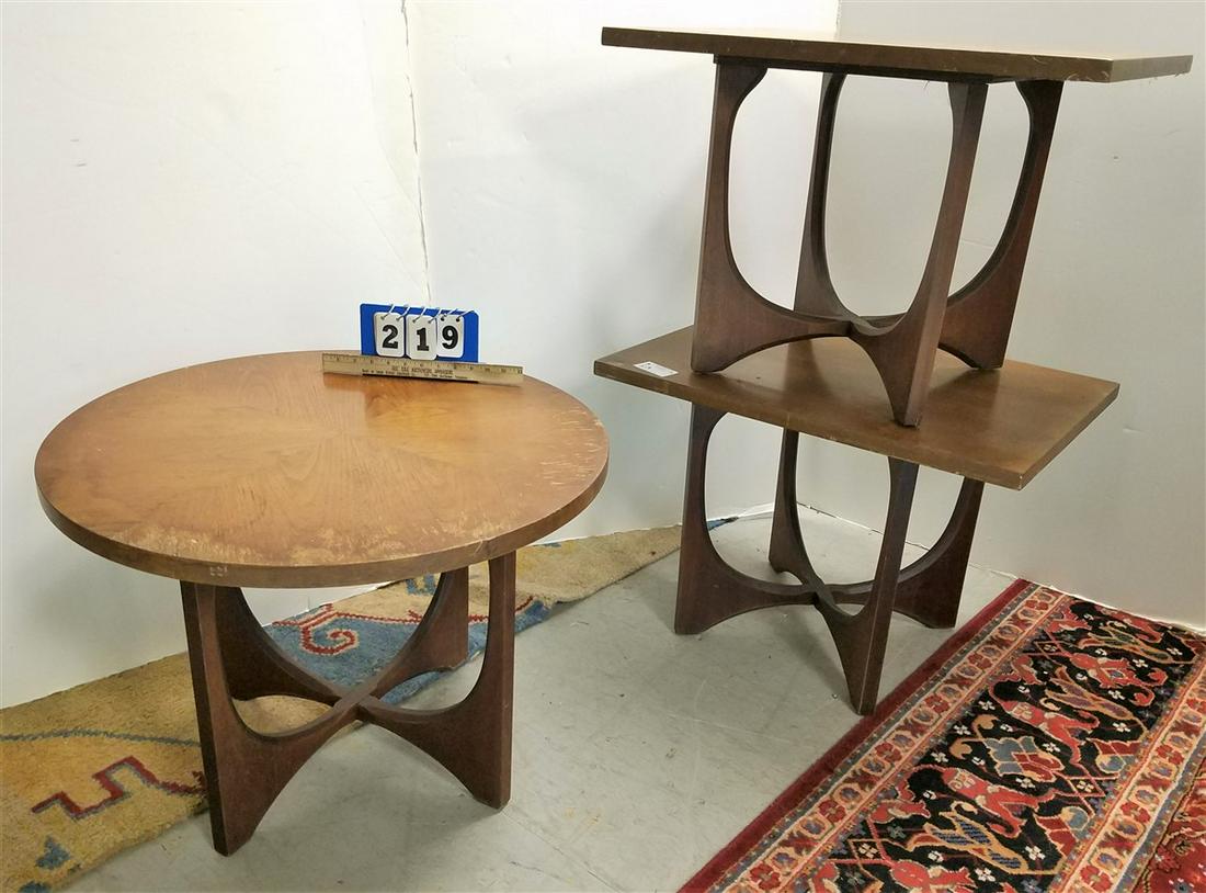 3PC. MID CENTURY MAHOG TABLES-PR. 20" X 28"W X 20"D. + (1 of 3)
