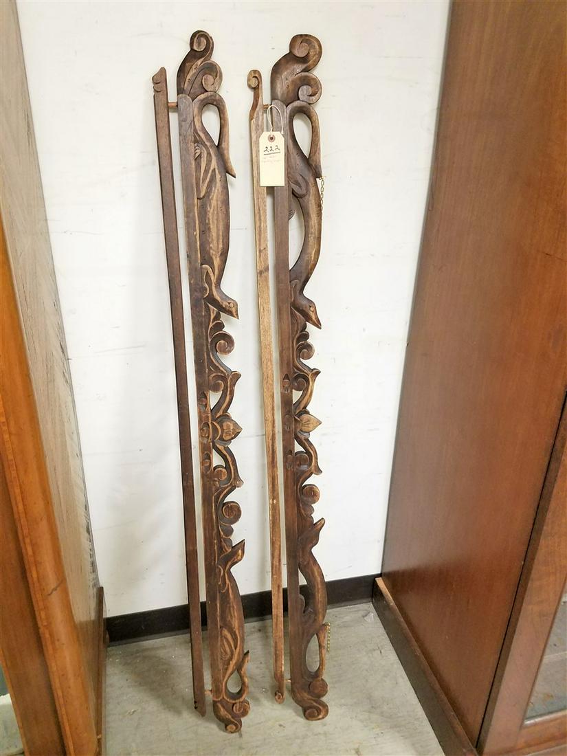 PR. CARVED INDO TAPESTRY HANGERS, 5.5"H X 59.5"W: PR. CARVED INDO TAPESTRY HANGERS, 5.5"H X 59.5"W