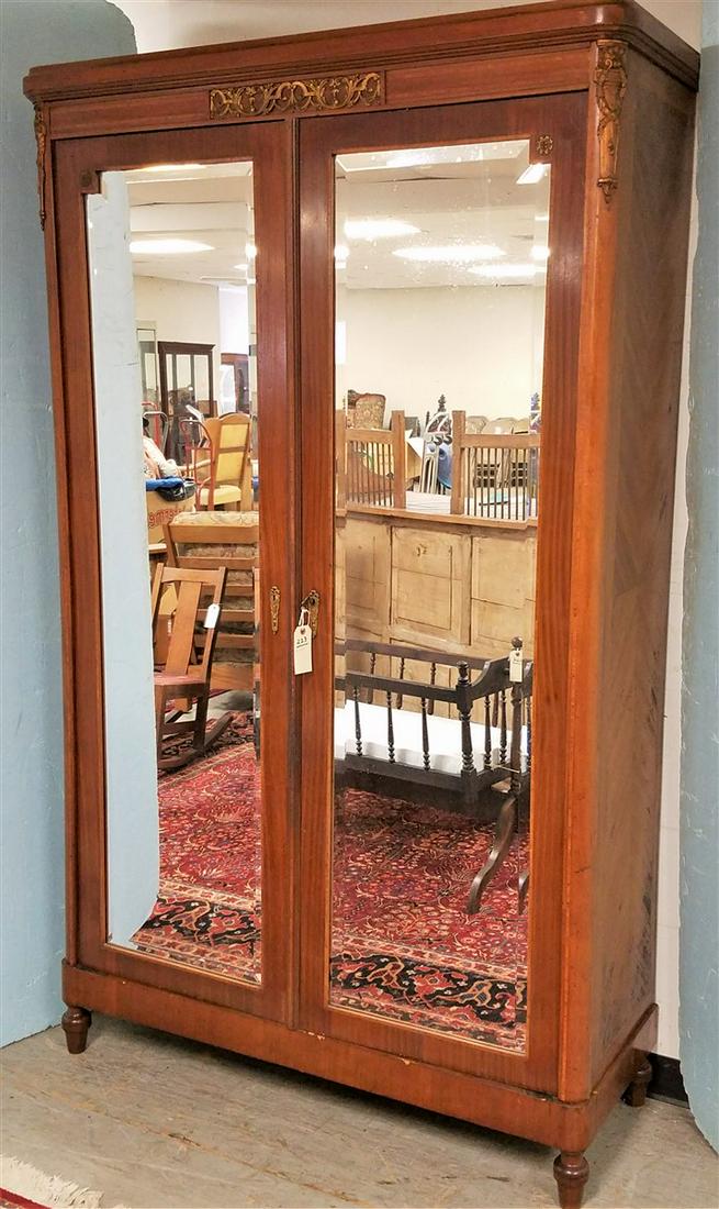 FR. c.1910 INLAID MAHOG. 2 DOOR ARMOIRE W/ ORMOLU: FR. c.1910 INLAID MAHOG. 2 DOOR ARMOIRE W/ ORMOLU MOUNTS 7'1.5"H X 50.5"W X 18.5"D