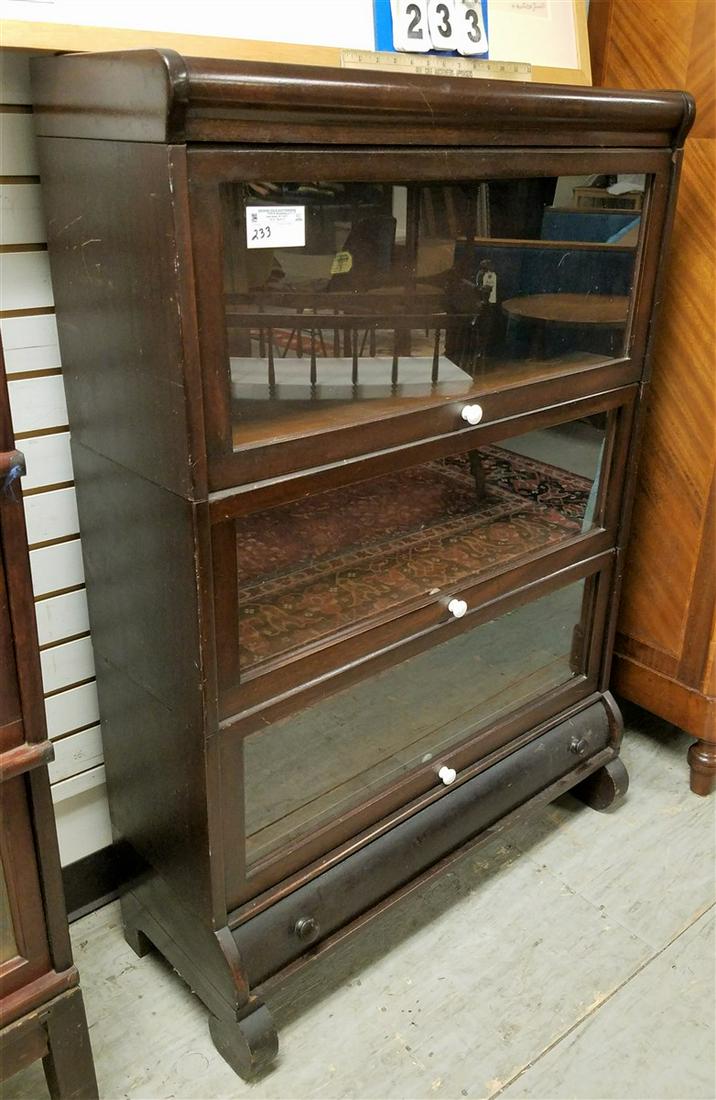 MAHOG. 3 SECTION STACKABLE BOOKCASE W/ DRAWER. 49"H X (1 of 1)