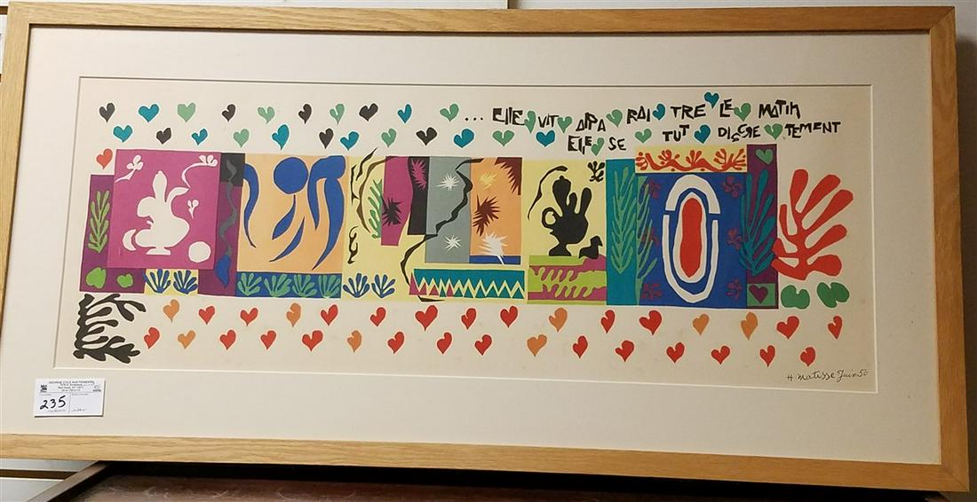 FRAMED LITHO SGND, H. MATISSE, JUNE '50 IN THE PLATE, (1 of 2)