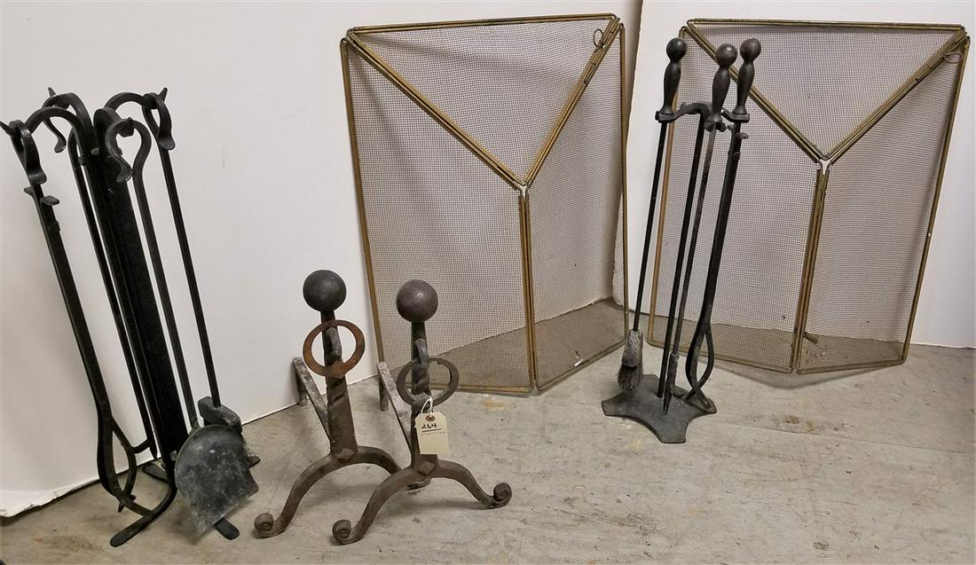 2 FIREPLACE SCREENS, 2 FIREPLACE TOOLS, SET WROUGHT (1 of 1)