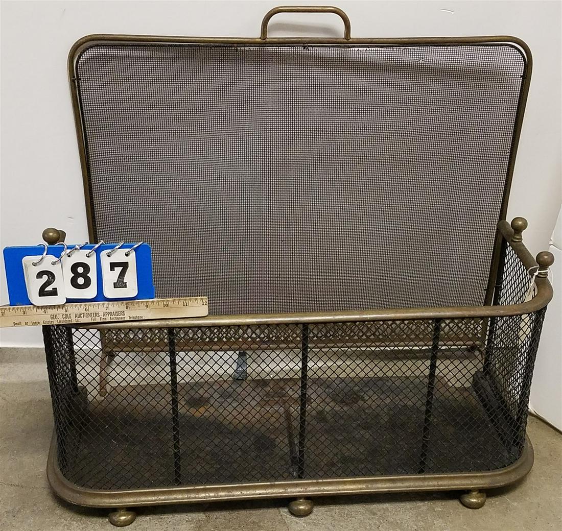 BRASS & WIRE MESH FIRE FENDER, 15"H X 29"W W/ BRASS + (1 of 1)