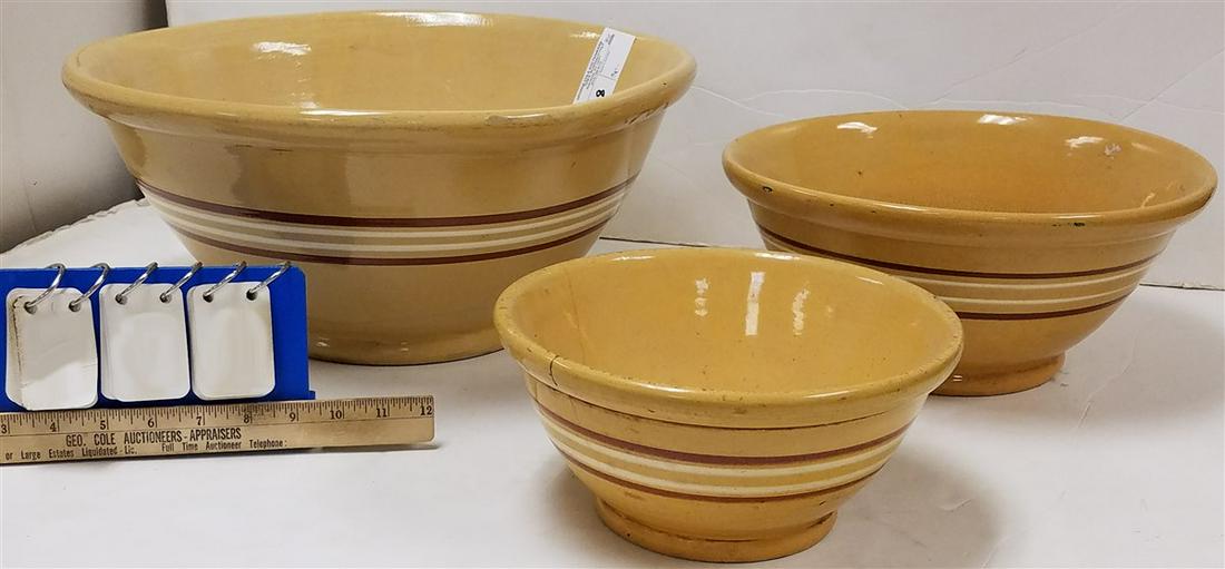 3 YELLOW WARE BOWLS. 7.5"H X 16.5" DIAM., 5.5"H X (1 of 4)