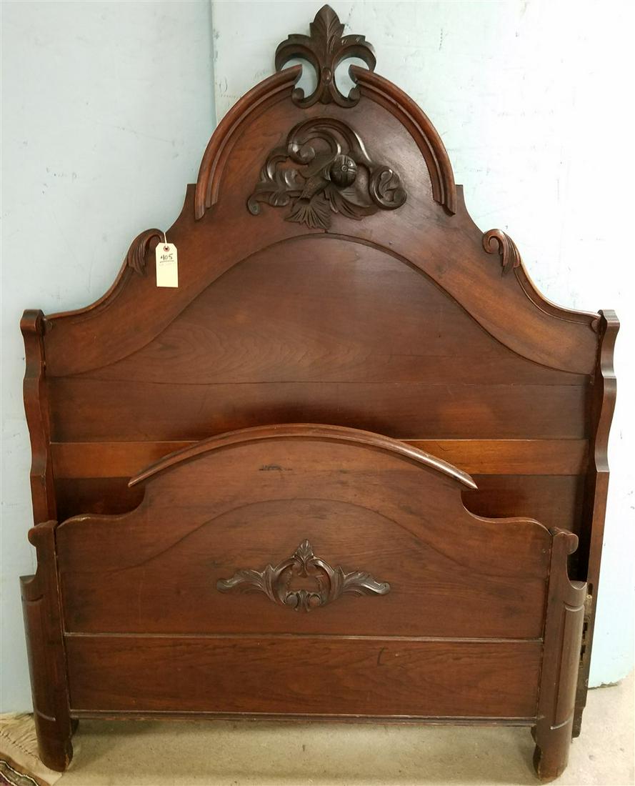 VICT. WALNUT HIGH BACK BED, 70.5" X 55"W: VICT. WALNUT HIGH BACK BED, 70.5" X 55"W
