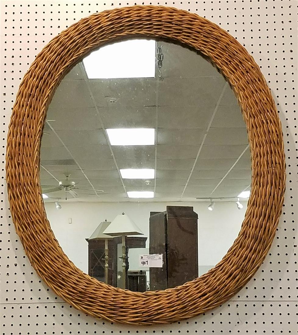 WICKER FRAMED MIRROR, 39" X 34" (1 of 1)