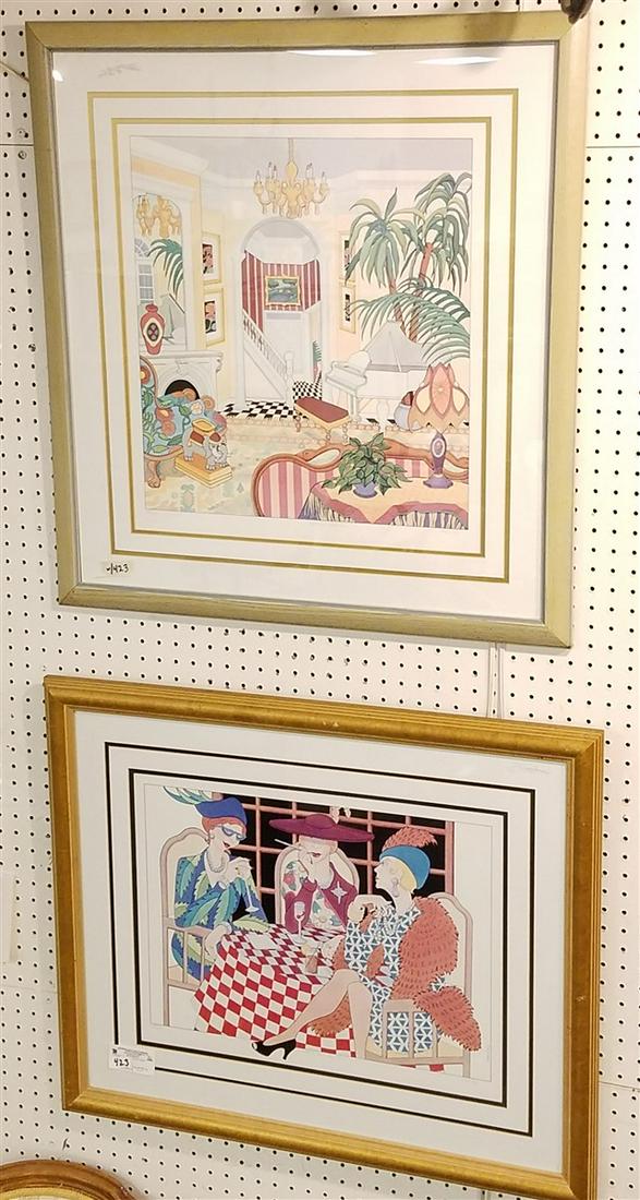 2 FRAMED LITHOS, PENCIL SGND. GREENBERG, 16" X 21" + (1 of 3)
