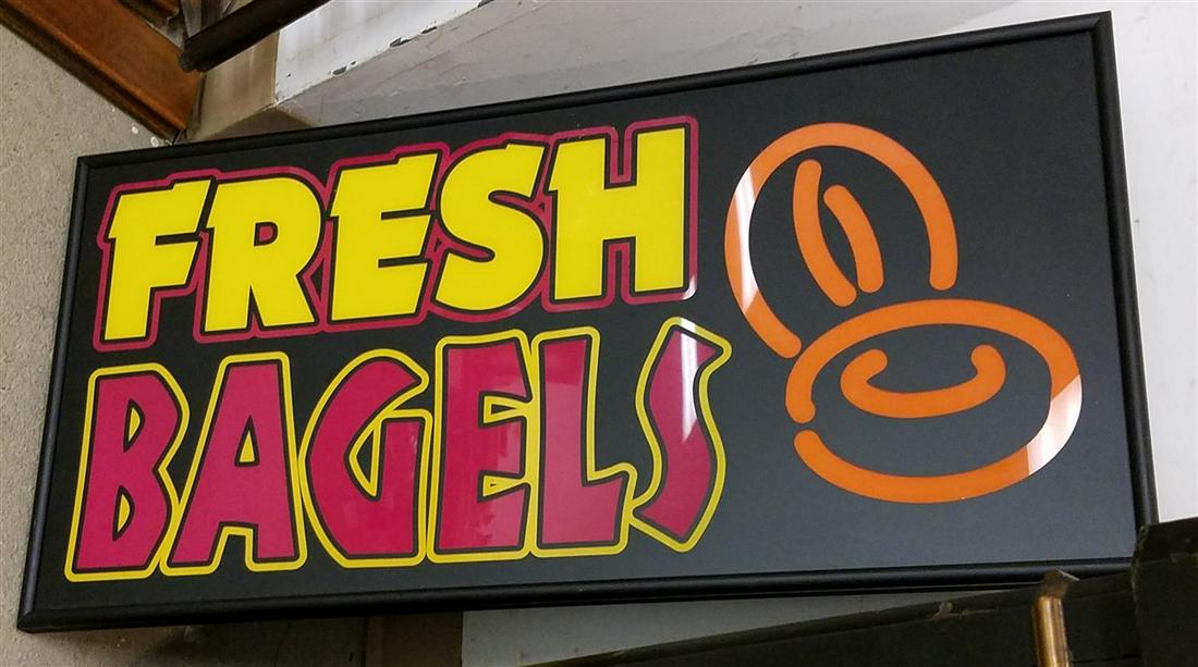 FRESH BAGELS SIGN, 14.5" X 30": FRESH BAGELS SIGN, 14.5" X 30"