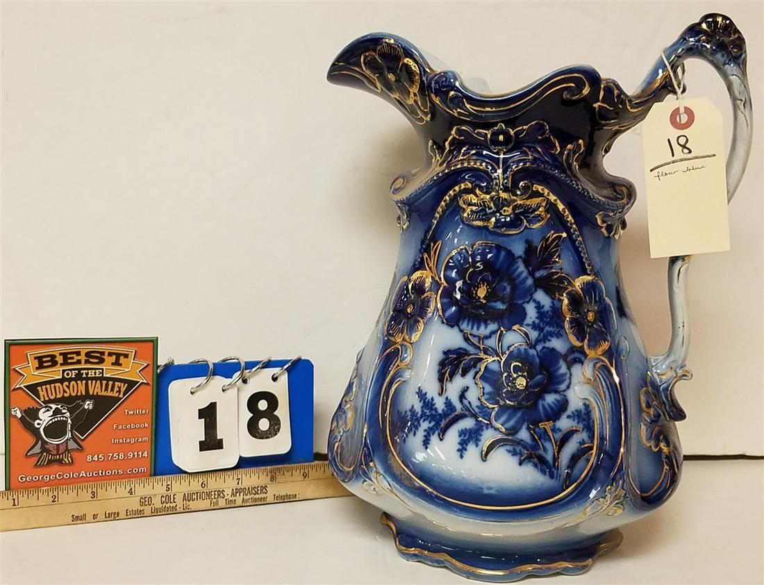 VICT. BLUE FLOW PITCHER, 14" (1 of 2)